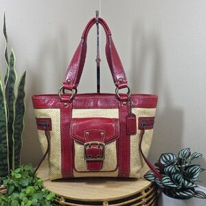Coach Legacy Straw & Red Leather Tote
